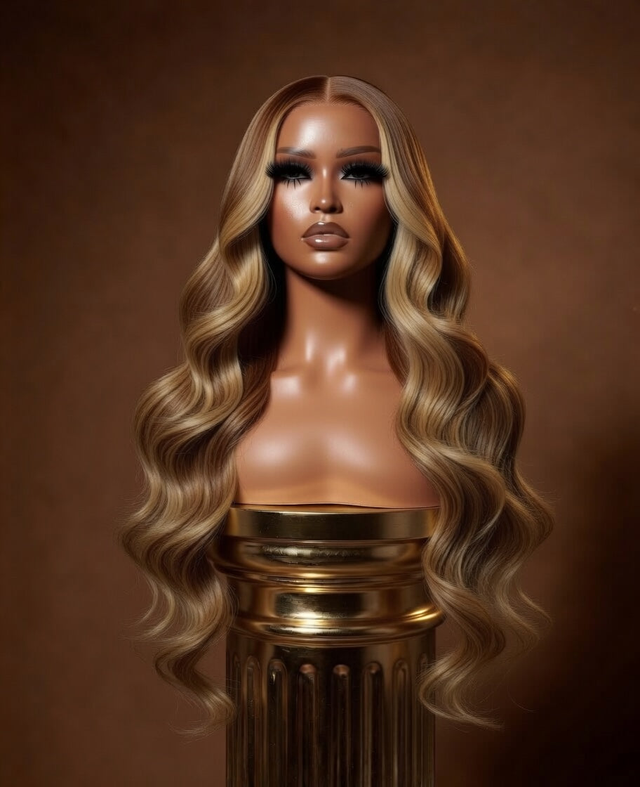 Chocolate Swirl Wave Highlights HD Lace Frontal Wig